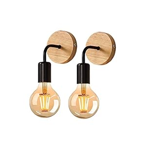 DAXGD Applique Murale Interieur 2 PCS, Lampe Murale Industrielle Bois, Appliques Wall E27 Decoration Murale Rétro pour Salon, Chambre à Coucher (Ampoules Non Comprises, max. 40w)