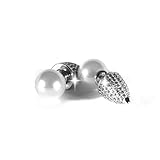 Genuine Sterling Silver Double Sided Micro Paved CZ Double Faux Pearl Earrings Made In USA