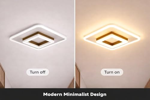 Image of hykolity Square LED Ceiling Light | 3-Colour Mode (Warm /Neutral /Cool White) | Ultra-Slim Surface Panel | CRI ≥97 Eye-Comfort | Modern Light for Bedroom & Corridor (Black, 12 Inch) (Square, 8 Inch)