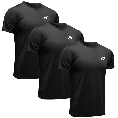 MEETWEE Sportshirt Herren, Laufshirt Kurzarm Mesh Funktionsshirt Atmungsaktiv Kurzarmshirt Sports Shirt Trainingsshirt für Männer, Schwarz+schwarz+schwarz, XL