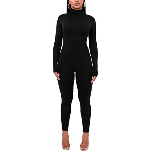 Azhong AZ78-5 Women'S Sexy Long Sleeve Turtleneck Jumpsuits Bodycon Back Zipper High Waist One Piece Casual Club Rompers thumb #3