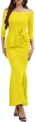 Image of Women's Elegant Formal Mermaid Maxi Dress Off Shoulder Long Sleeve Wedding Split Evening Gown Prom Cocktail Party Dresses