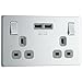 Price comparison product image BG Electrical Screwless Flat Plate Double Switched Fast Charging, Power Socket with Two USB Charging Ports, 13 A, Polished Chrome with Grey Inserts