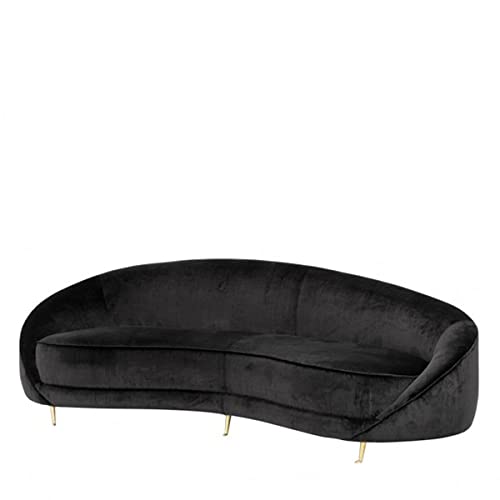 Casa Padrino Luxury Sofa Black Bent with Noble Brass Feet 239 cm