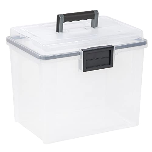 Iris Usa 19 Quart Weatherpro Plastic Office Storage Portable Letter Size File Box With Organizer-Lid And Seal And Secure Latching Buckles, Weathertight, Clear With Black Buckle, 1 Pack #TOP4
