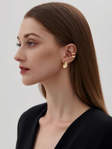 FOURPG 10 Pairs of Hypoallergenic Chunky Gold Earrings Set - Trendy Thick Gold Plated Hoops for Women - Image 9