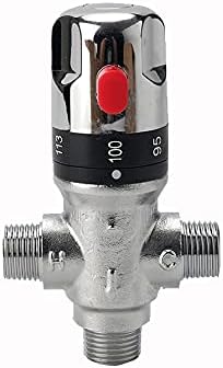 TreMax Thermostaic Mixing Valve with 1/2 NPT Thread, Shower Mixing Valve with NPT Connector no need Adaptors, Temperature Control Valve, Fahrenheit Scale Mark, Solid Brass- Silver