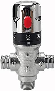 TreMax Thermostaic Mixing Valve with 1/2 NPT Thread, Shower Mixing Valve with NPT Connector no need Adaptors, Temperature Control Valve, Fahrenheit Scale Mark, Solid Brass- Silver