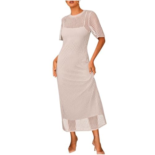 Vestido largo de ganchillo calado maxi de punto con cuello hollow out