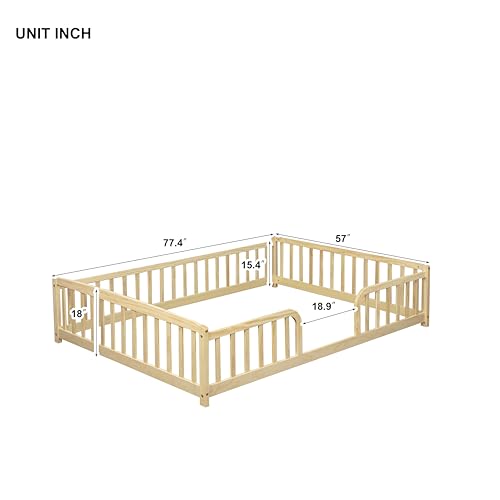 Bellemave Full Size Floor Bed with Fence and Rounded Corner Design, Full Size Montessori Bed with Safety Rails and Central Entrance, Easy Assemble Montessori Beds Frame, Natural by Bellemave - Image 3