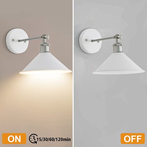 Image of LABOREDUCER Battery Operated Wall Sconces Set of Two, White Flexible Sconces Wall Lighting with Remote,Wireless Wall Mounted Lights, Battery Wall Lamps for Bedroom, Living Room, Stair
