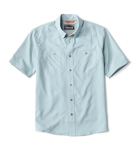 Orvis Tech Chambray Short-Sleeve Work Shirts for Men with Thermal Regulation, Scent and UPF 40 Sun Protection, Mineral Blue - Large