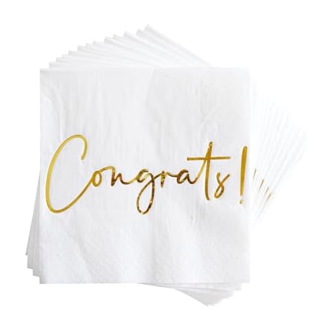 Congratulations Napkins - 50 Pack Gold Foil "Congrats!" Square Disposable Paper White Beverage Cocktail Napkins 5"x5" Perfect for Engagement, Graduation, Baby Shower, Celebration Party Cover
