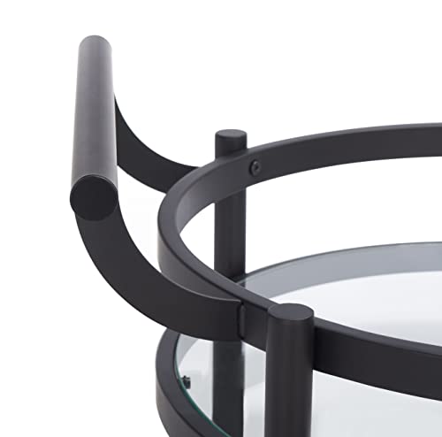 Safavieh Home Collection Sienna Matte Black/Black Nickel Trim Handle/Tempered Glass 2-Tier Round Bar Cart #TOP6