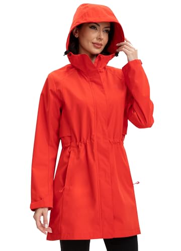 Rain Jacket Women Waterproof Long Raincoat Hood Lightweight Windbreaker Outdoor Coat