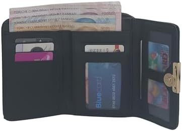 MutluHan Üç Katlı Kadın Cüzdan | Suni Deri, Kartlık & Şeffaf Kimlik Penceresi, Fermuarlı Bozuk Para/Nakit Bölmesi, Çıtçıt Kapama | Günlük, Ofis ve Özel Gün Kullanımı | Hediyelik | Siyah - Görsel 4