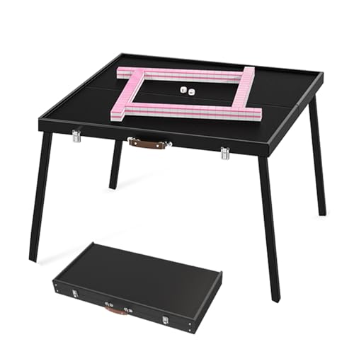 Mahjong Table,Folding Card Table Height 21in Contains 144 sheets of 1.2in Mahjong 4 player tabletop game Suitable For playing cards, mahjong and board games(Pink)