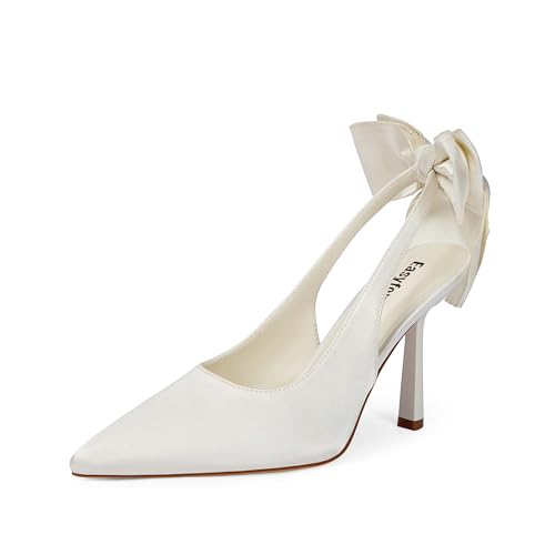 Closed Toe Heels Women Pointed Toe Pumps with Bow Knot Stiletto Wedding Party Dress Slingback Shoes