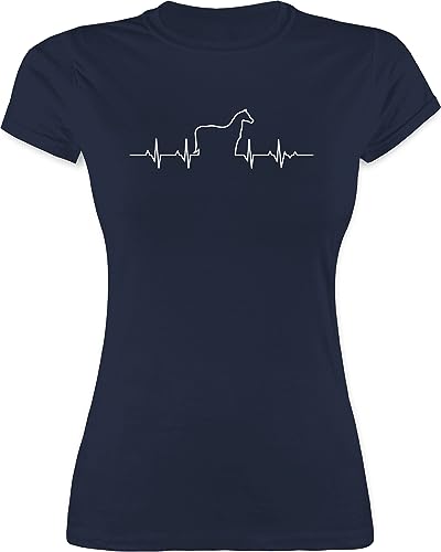 Pferde - Herzschlag Pferd - M - Navy Blau - Pferde Shirt Damen - L191 - Tailliertes Tshirt für Damen und Frauen T-Shirt