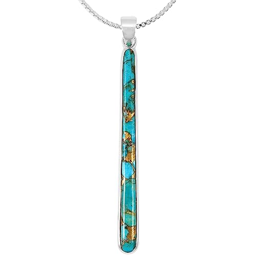 Turquoise Pendant Necklace 20" Sterling Silver 925 Genuine Gemstones (Teal/Matrix