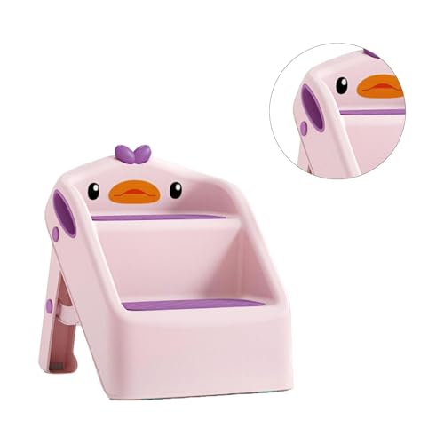 يو-هومي مقعد قابل للطي للاطفال الصغار في المطبخ والحمام والحوض، مقعد تدريب على استخدام المرحاض على النونية، ارتفاع مزدوج 11 انش، مقعد بلاستيكي مساعد للمطبخ مع مقابض، مقعد قدم للحضانة (بينك)