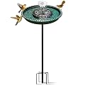 Feemiyo Bird Bath with Solar Powered Fountain for Hummingbirds,Stable Stylish Design with 5-Prong Base Stake Plastic Bird Bath for Outside Lawn Patio Yard Garden