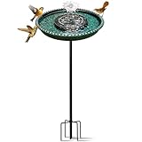 Feemiyo Bird Bath with Solar Powered Fountains for Hummingbirds,Stable Stylish Design with 5-Prong Base Stake Plastic Bird Bath for Outside Lawn Patio Yard Garden