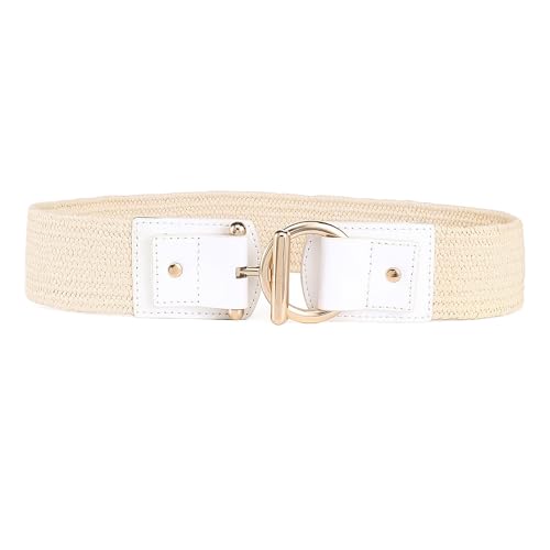 Long Keeper Straw Woven Elastic Belt for Women Ladies Bohe Stretch Waist Belt for Dresses With Gold Buckle Wide Waistband