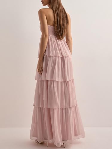 Image of Women Y2k Backless Long Dress Halter Tie Neck Maxi Dress Flowy Beach Sundress Summer Streetwear