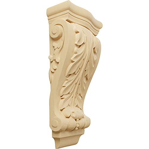 Ekena Millwork COR06X03X13FRAL Medium Farmingdale Acanthus Pilaster Wood Corbels, 6 1/4"W x 3 1/8"D x 13 1/2"H, Alder