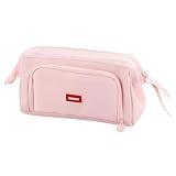 Estojo Escolar Grande Com Divisórias Organizador Espaçoso Aulas Faculdade Escritório (Rosa Claro)