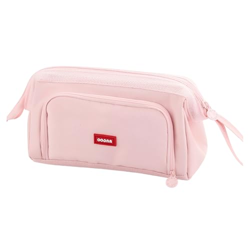 Estojo Escolar Grande Com Divisórias Organizador Espaçoso Aulas Faculdade Escritório (Rosa Claro)