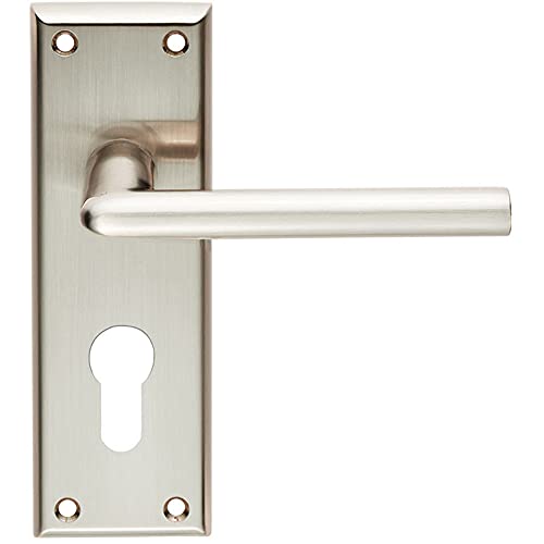 Pair Rounded Lever on Euro Lock Backplate Handle - 150 x 50mm - Satin Nickel | Lever on Backplate Door Handle - Internal Door Hardware - Lock, Euro, Oval and Latch Options Available
