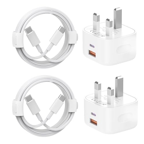 USB-C Charger 20W Dual-Port (2-Pack) with 6 ft USB-C to USB-C Cable for iPhone 15/16/17 Plus/Pro/Max, iPad Pro/Air/Mini, Samsung