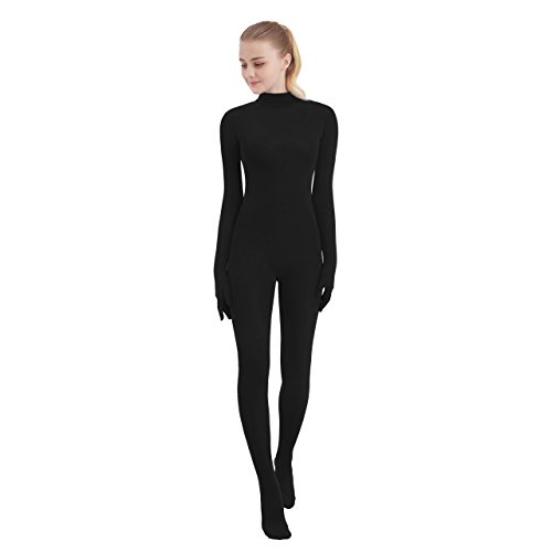 SUPRNOWA Ganzkörper-Einteiler, Rollkragen, Spandex, Fußlos, langärmelig, Unisex, Schwarz (Fuß mit Händen), XL