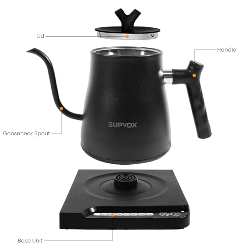 Image of Supvox Gooseneck Electric Kettle for Hot Water Kettle with Temperature Control 1 Liter Hot Water Boiler for Home 1000W gooseneck Kettle with 7 Temperature Button for Pour Over Coffee