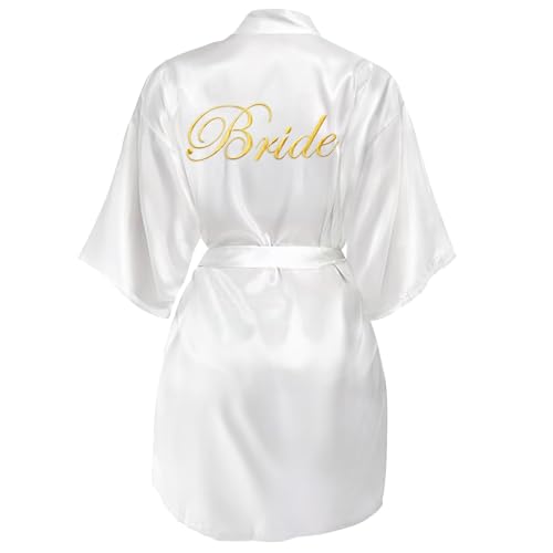 Yueshop Bridal Kimono Robe - Satin V-Neck Dressing Gown for Bridesmaids Wedding Party Morning Pyjamas