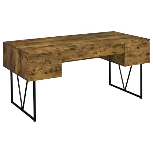 Coaster Home Furnishings Analiese Rustic 63-Inch 4-Drawer Home Office Computer Writing Desk Study Table with Storage Engineered Eco-Friendly Wood Look Laminate Sturdy Steel Base Rustic Nutmeg 800999