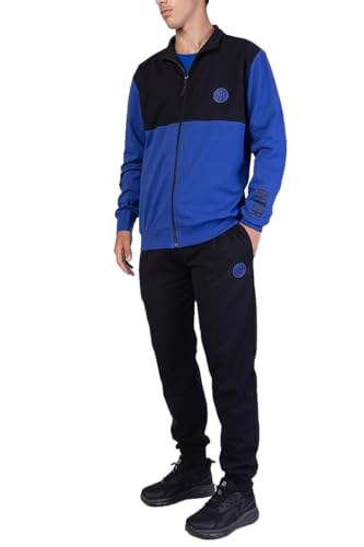 hermet Inter, Tuta da Casa da Uomo, Pigiama Homewear in Felpa Garzata, Felpa con Full Zip e Pantalone con Coulisse in Vita, con Logo dell'Inter, Nero, Taglia M