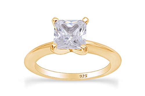 Jewel Zone US Princess Cut White Cubic Zirconia Anniversary Solitaire Ring in 14k Gold Over Sterling Silver (2.5 Carat)
