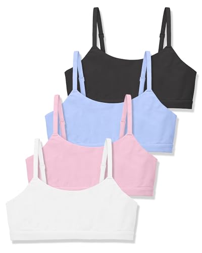 SALIA GIRL Training Bras for Girls 8–10, Double-Layer Soft Cotton Cami Girls Bras with Adjustable Straps, Halite Pink/White/Black/Coastal Blue, M