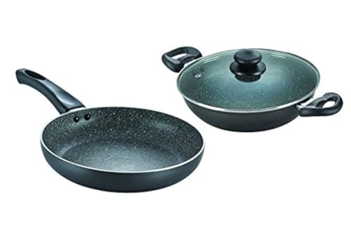 Prestige Omega Deluxe Granite Festive Pack (Kadai 240 mm, Fry Pan 240 mm, Glass Lid)