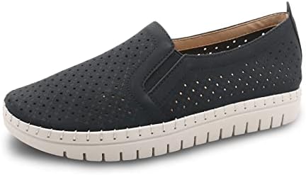 Glolily ELLE Perf Women Comfort Slip on Sneakers, Slip on Shoes for Women, Lightweight Sneakers, Walking Shoes for Women with Arch Support, Orthotic Shoes, Casual Fashion Shoes, Black, Size 9.5