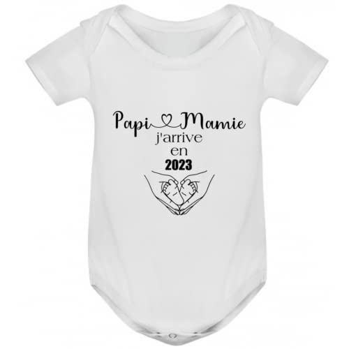 Moonbaby- ' papi mamie j'arrive en 2023' body en coton blanc annonce grossesse Cadeau, Surprise