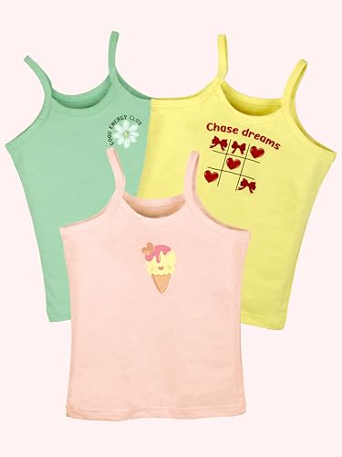 Image of KiddoPanti Girls 100% Cotton Printed Camisoles Tank Top Slips Pack of 3
