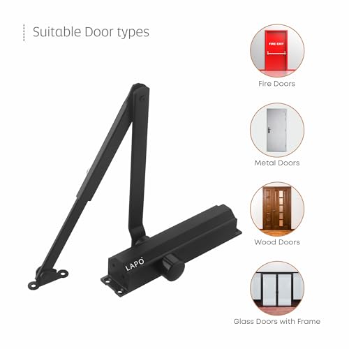 Image of LAPO Heavy Duty Aluminium Automatic Hydraulic Double Speed Door Closer for Home Office | Aluminium and Wooden Soft Door Closers with Fitting Set for All Door Weight Up to 80 Kg (Black Finish)