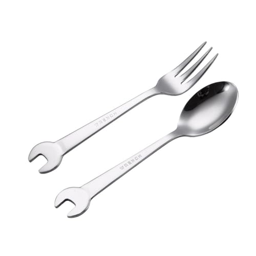 Juego de cuchara y tenedor de acero inoxidable 304 con forma de llave inglesa, cuchara de postre de estilo industrial, agitador de café, tenedor de fruta, cubiertos de regalo pulidos con espejo, plata