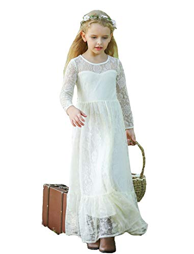 Bow Dream Off White Ivory White Vintage Rustic Baptism Lace Flower Girl's Dress