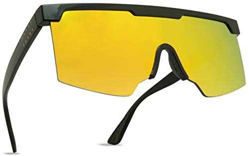 ShadyVEU Oversized Futuristic Flat Top Half Frame Retro Mirrored Colored Sunglasses2