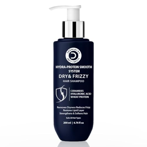 Image of Dermistry Ceramides Hyaluronic Acid Wheat Protein Dry & Frizzy Hair Shampoo Controls Frizz Dryness Hydrates & Restores Chemical & Heat Treated Hair Smoothness Shine for All Hair Types Men Women 200ml